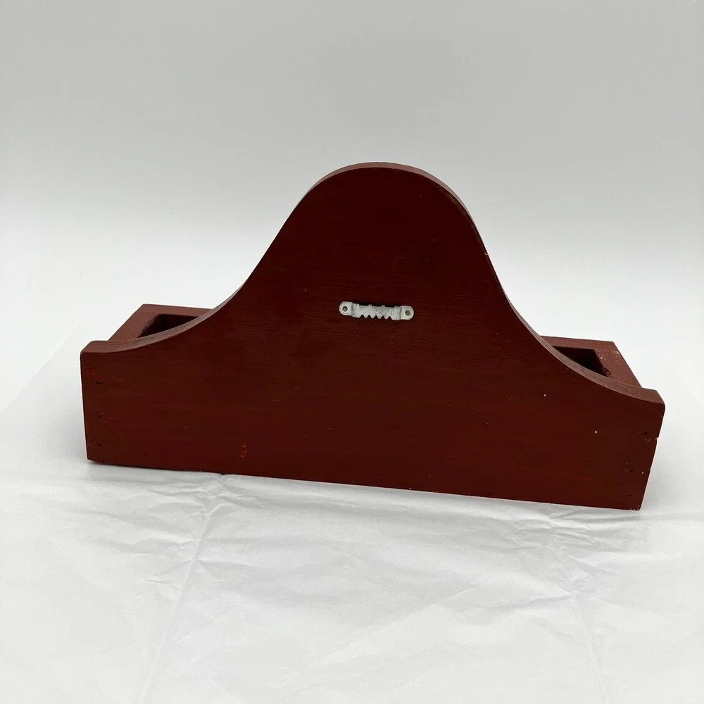 Wall Organizer Folk Art Wood Love Heart Burgundy Red Rustic Box